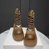 Kurzstiefel Fleece Schnürung Damenstiefel Runde Spitze Plateau Martin Boots Damen Jahres Britischer Stil Schwarz