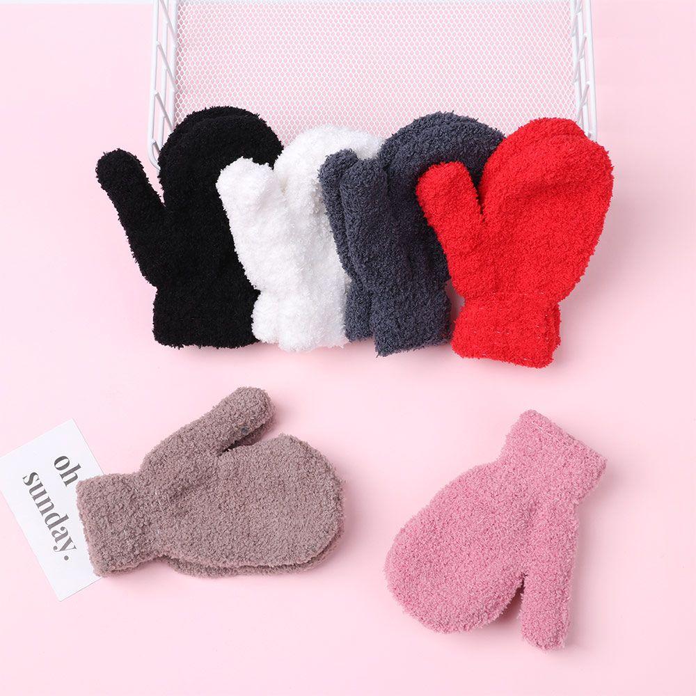 Boys Girls Hot Sale Baby Lovely Soft Warm Full Fingers Coral Plush Mittens Candy Color Kids Gloves