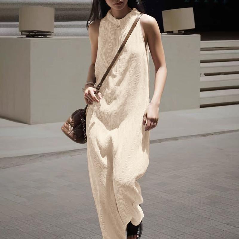 ZANZEA Women Elegant Casual Round Neck Loose Sleeveless Long Jumpsuits M хаки