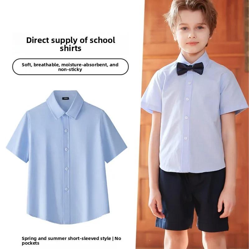 Dětské bavlněné tričko s krátkým rukávem Pohodlné Šetrné k pokožce Jednobarevná vrchní část S plisovaným detailem Pro kluky Dívky Školní uniforma Oblečení na vystoupení