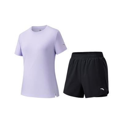 Plain Round Neck Pullover Short Sleeve Sports Set Comfortable Feather Tennis Running Training Shorts Fitness Suit Women Sets 962627208-3