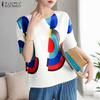 ZANZEA Women Casual Round Neck Loose Half Sleeve Print Blouse
