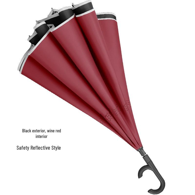 Extra-Large Windproof Reverse Umbrella: Long Handle, Dual-use for Sun and Rain, Ideal for Car Carry and Two People Use