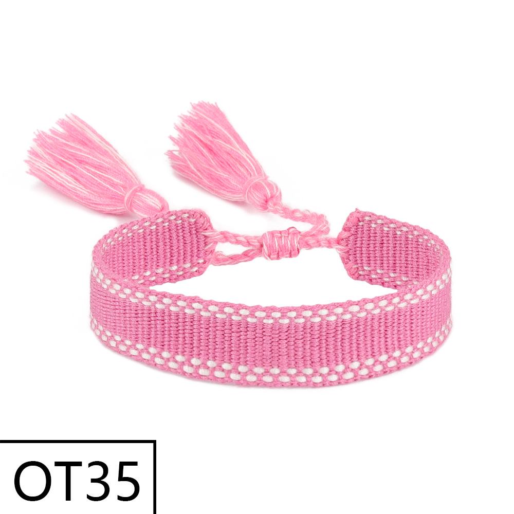 European & American Style Woven Bracelet - Solid Color, 1.3cm, Handmade Tassel, Fashionable Polyester Hand Rope for Women