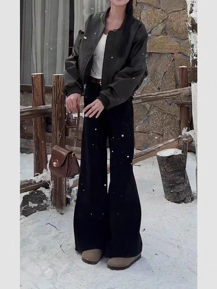 

Женские джинсы петит с высокой посадкой, черные, с широкими штанинами - стройнящие и удлиняющие ноги, для осени/зимы XS