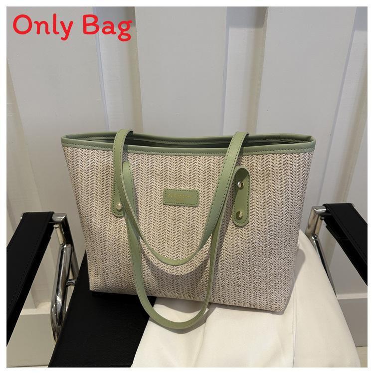 Womens Large Straw Tote Bag With Zipper Inner Pocket For Daily Casual Use