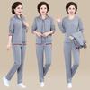 Women's Plus Size Casual Sports Suit - Spring/Autumn Loose Three-piece Set for Middle-aged Moms