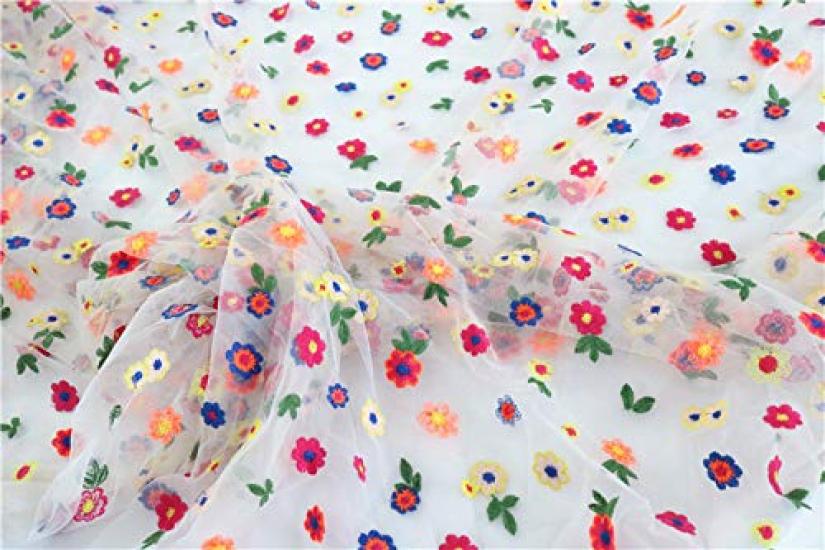 Joyful Colorful Small Flower Embroidered Lace 130cm Wide X 95cm Long Fabric,