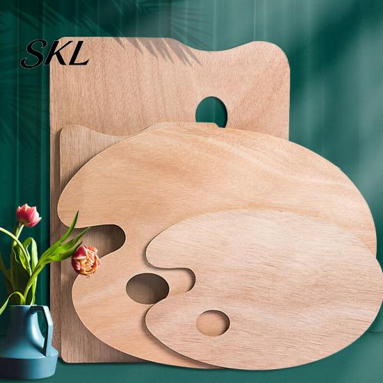 Oil Painting Palette Wooden Paint Palette, Square Oval Shaped Artist Tray with Natural Wood Art Thumb Hole for Acrylic Watercolor Paint, DIY