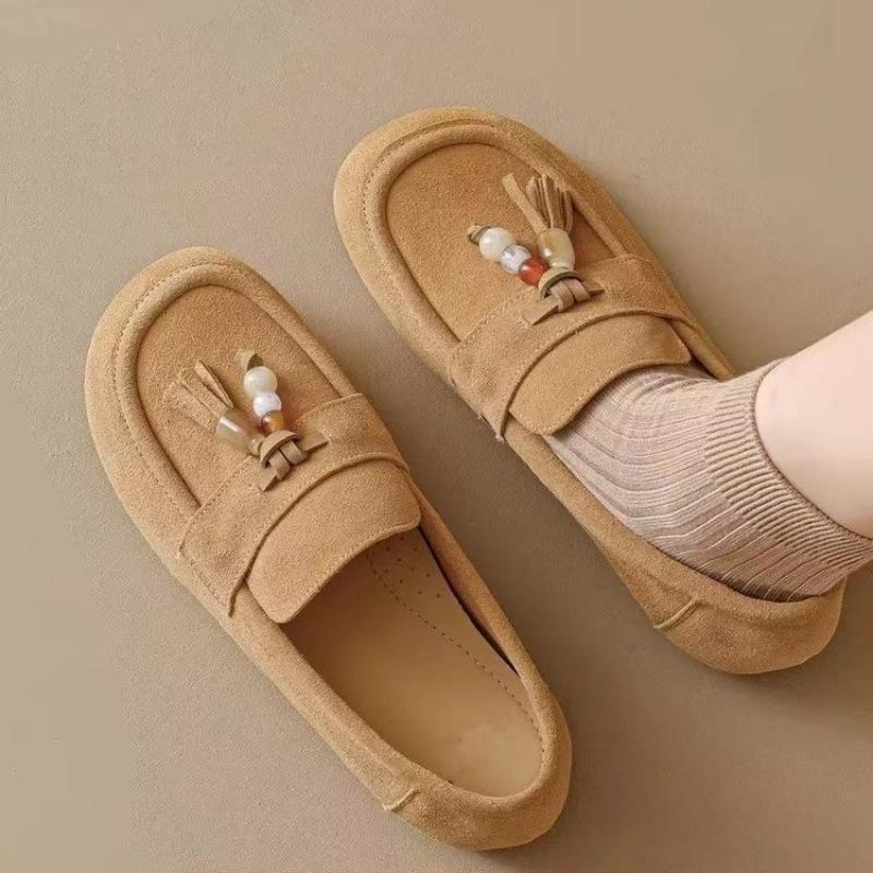 Fashion Women's 2025 Autumn and Winter New Round Toe Retro Slip-on Flat Tassel Single Shoes