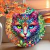 Mandala Cat Metal Tin Sign Wall Art 8x8 Inch, Round Vibrant Decor for Living Room Bedroom