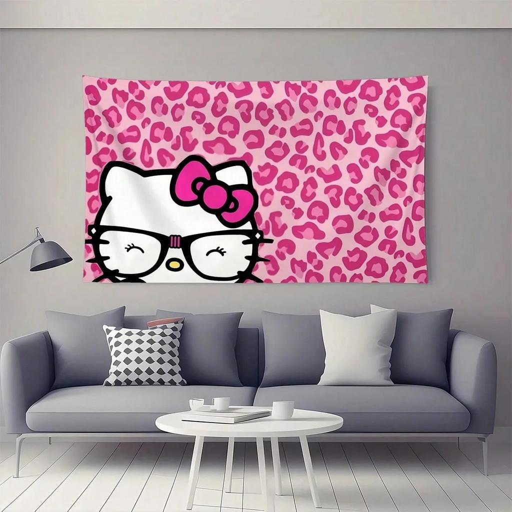 Sanrio Hello Kitty Tapestry Kawaii Pink Printed Tapestry Modern Wall Art Living Room Bedroom Decoration Gift for Kitty Fans