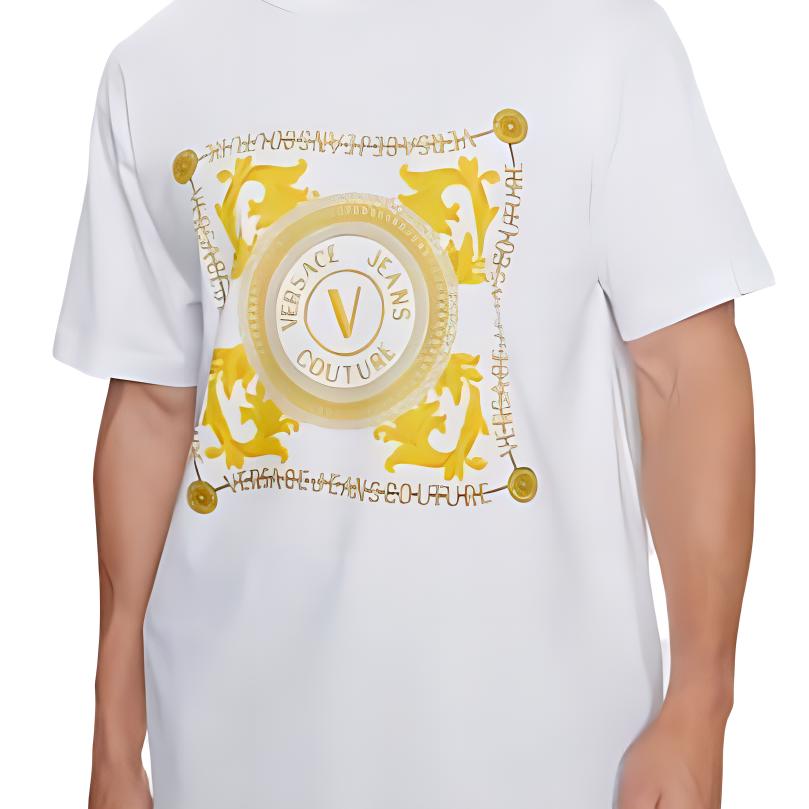 Versace Pattern Printed Crew Neck Short Sleeve T-Shirt Men Tops White 75GAHF07G03
