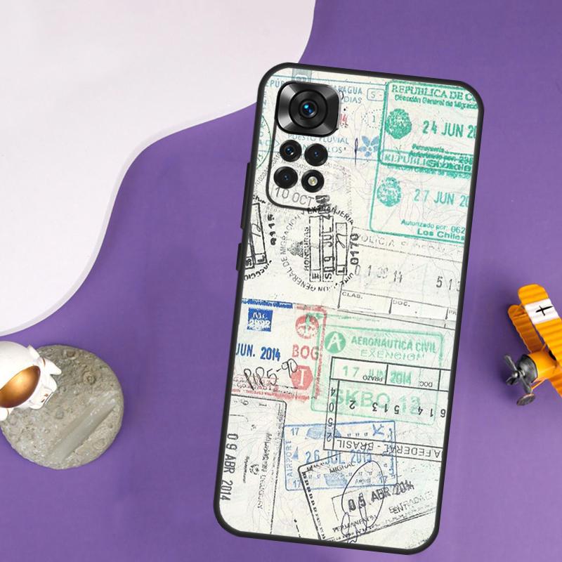 

Retro Post Card Passport Stamps Case For Xiaomi Redmi Note 14 13 Pro 12 9 10 11 Pro 10S 11S 12S Redmi 14C 13C 10C 12C Cover Redmi Note 9 Pro