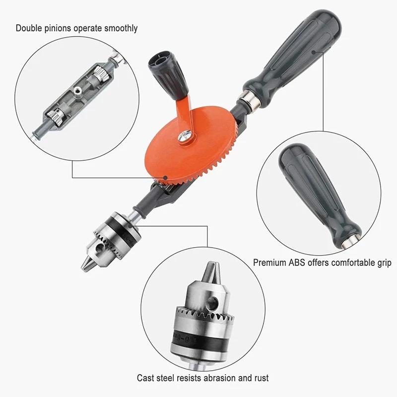 Hand Drill 1/4 3/8 Inch Double Pinions Crank Drill Capacity Manual Drilling Tool for Wood Plastic Acrylic Circuit Board Punching