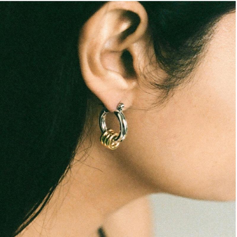 Trend Personality Unique Simple Small Ring Pendant Gold And Silver Color Matching Ear Buckle Earrings Niche Fashion Earrings Women