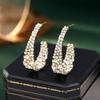 1PAIR French High-end Hollow Full Diamond Retro Earrings Design Sense Personality Temperament Geometric C-shaped Earrings