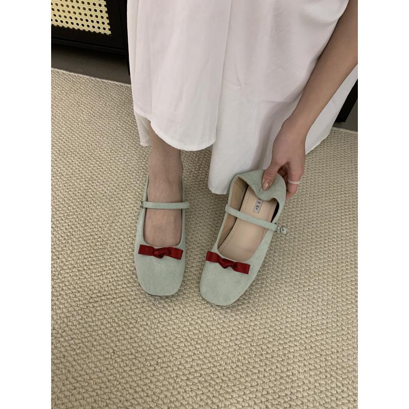 

French fairy wind suede round head single shoes women s 2025 four seasons new bow commuter height increase Mary Jane shoes 39 мятный зеленый