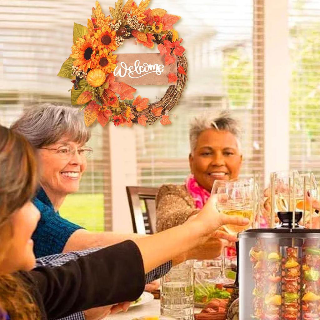 Herbstkranz Outdoor Sonnenblume Kürbis Ahorn Thanksgiving Dekoration Künstlicher Feiertagskranz Für Erntedankfest Büro Wohnung