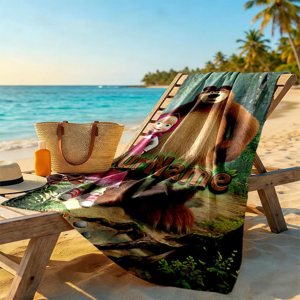 Masha Bear Customize Text Beach Towel Super Soft Microfiber Quickdry Fabric