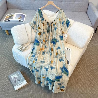 This Is A New Summer Dress for Plus-size Women with A Retro Chinese-style Embossed Print and Elegant Beaded Design
