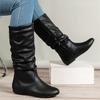 Mid Length Boots for Women In Autumn and Winter 2025 Suede Western Knight Boots with Round Toe and Flat Heel Stacking Boots