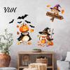 DIY Wall Mural for Kids Room Cartoon Halloween Sticker, Self Adhesive PVC Removable Decal, Wizard Decals Birds Scarecrows Jack-o-lanterns Pattern