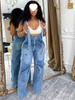Women's Summer Street Casual Denim Overalls - Zipper Washed One-Piece Long Pants