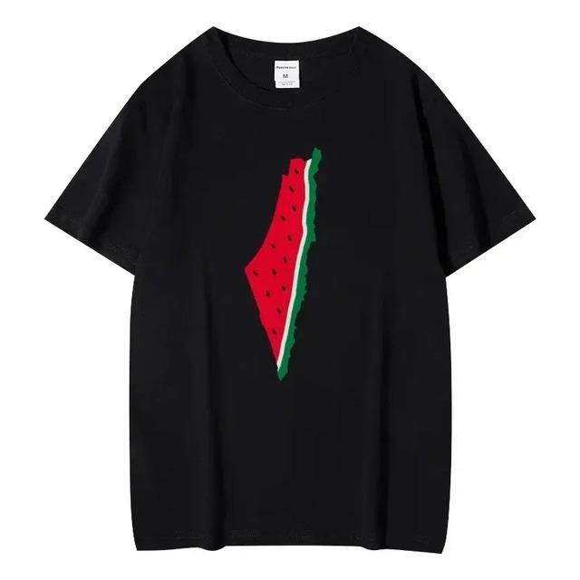 Black T-shirt With Watermelon Design With The Map Of Palestine XXXL