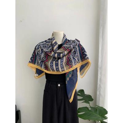 Head Scarf Women Square Scarf Thin Silk Like French Vintage Shawl Exclusive Design Spring Summer Autumn Lightweight Multipurpose
