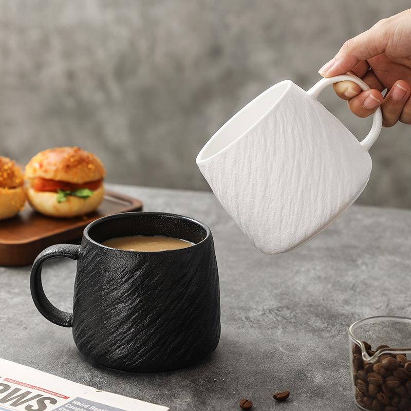 Large Stone Pattern Black & White Ceramic Mug for Home, Girls, Couples, and Coffee for Breakfast