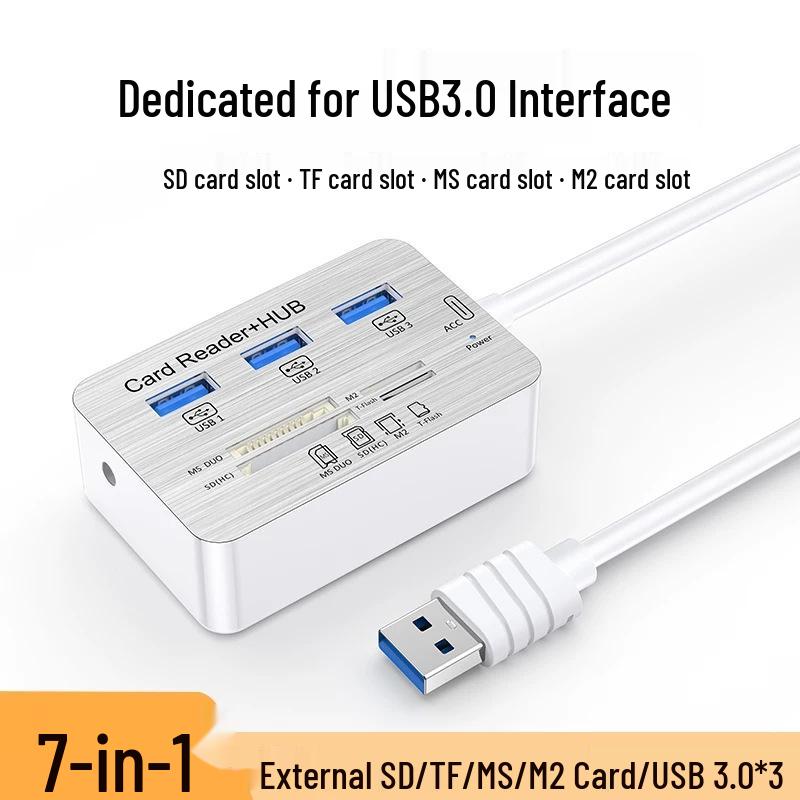 USB-C 7-in-1 Docking Station: USB 3.0 Hub, Card Reader, Aluminum High-Speed Splitter