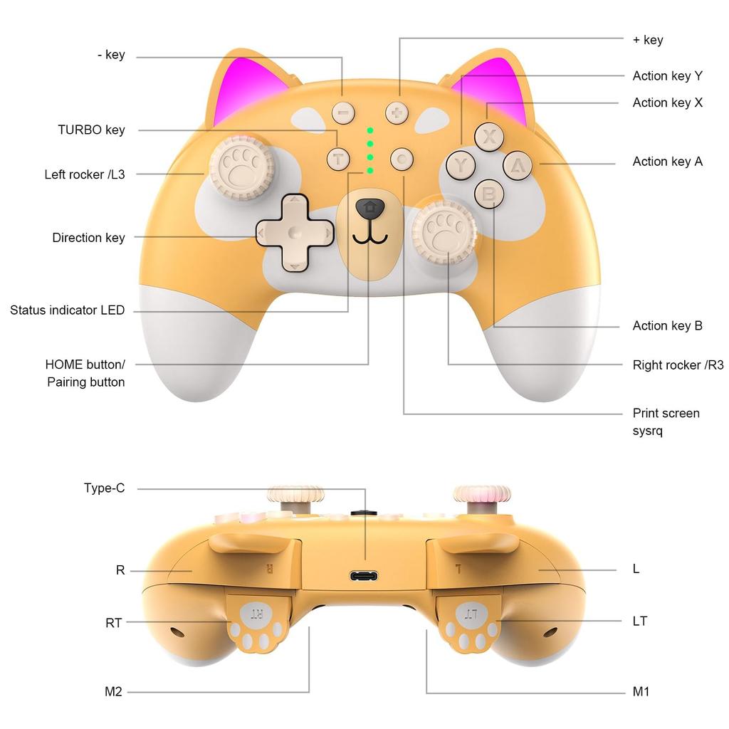 Switch Pro Controller, Wireless Switch Controller for Switch OLED/Switch Lite/PC, 6-Axis Motion, Cute Puppy Switch Pro Controller with Vibration,
