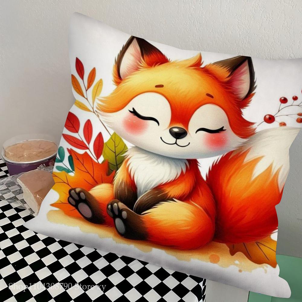 1pc Flower Fox Pillow Case Square Bedroom Sofa Leisure Comfort Cushion Car Living Room Home Decoration