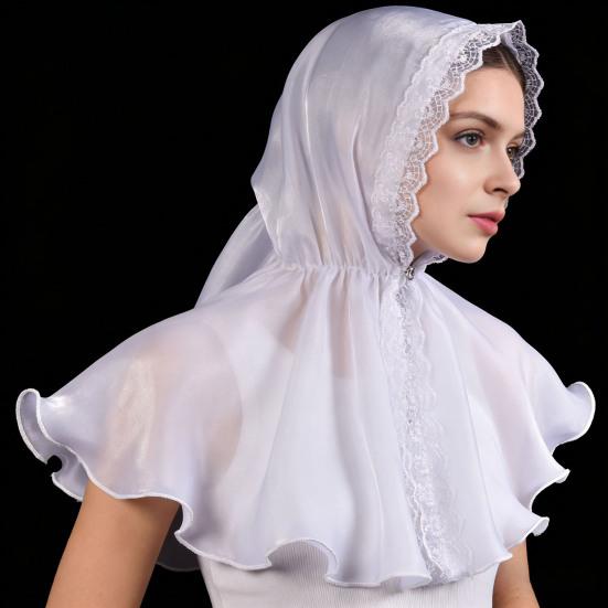 Kapuzen-Kopftuch mit Spitzenrändern Weiches Organza-Material Elastische Nackenpassform Sonnenschutz Winddichtes Schal-Tuch
