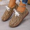 Plus Size Ethnic Style Lace-up Shoes Women's Low-top Letter Colorful Graffiti Canvas Flat Shoes