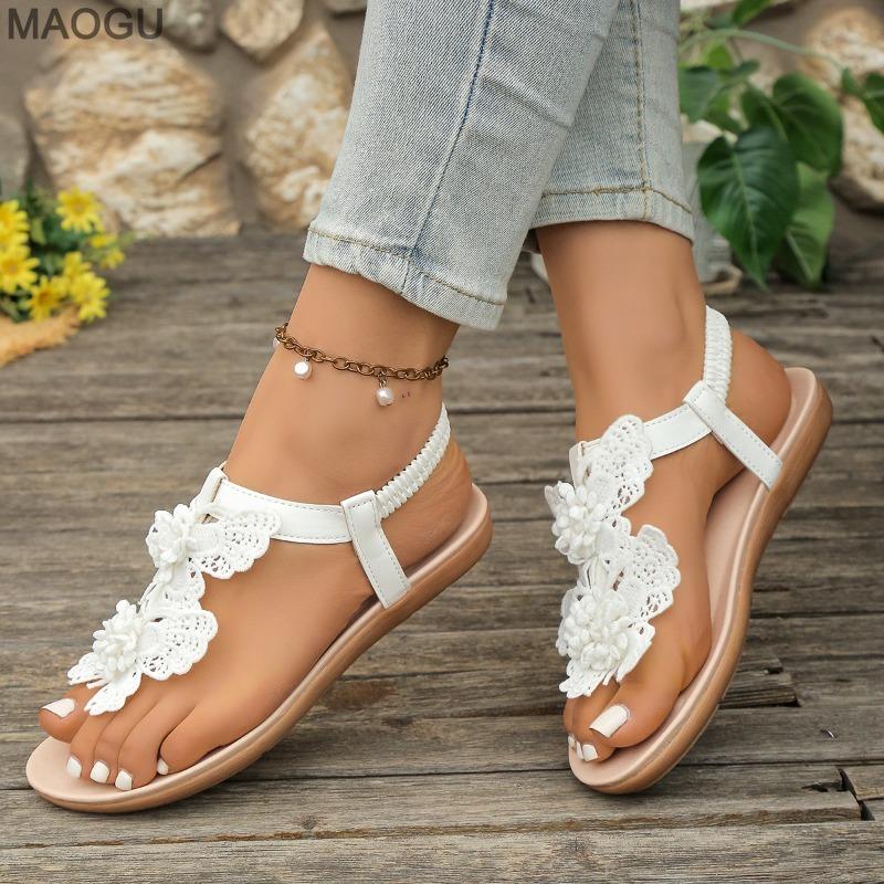 Women's Summer Bohemian Flip Flops Butterfly Flower Sandals White Beach Wedge Platform Slippers Fashion Outdoor Holiday Shoes