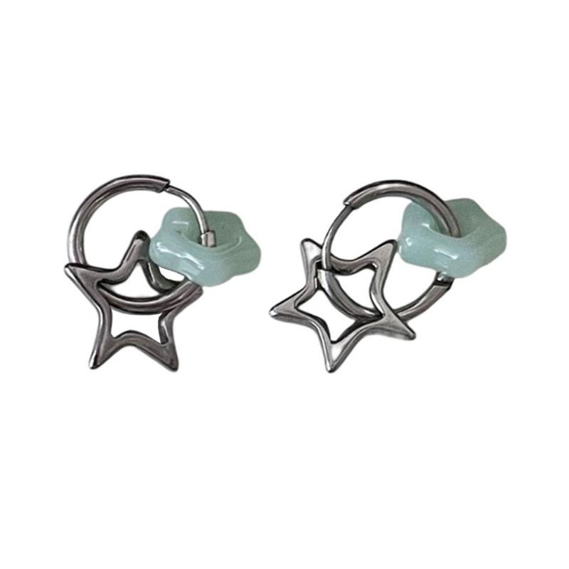 

Imitation Jade Star Hoop Earring Handmade Simple Stud Earrings Unique Charm Dangle Earrings Fashion Hip Hop Jewelry