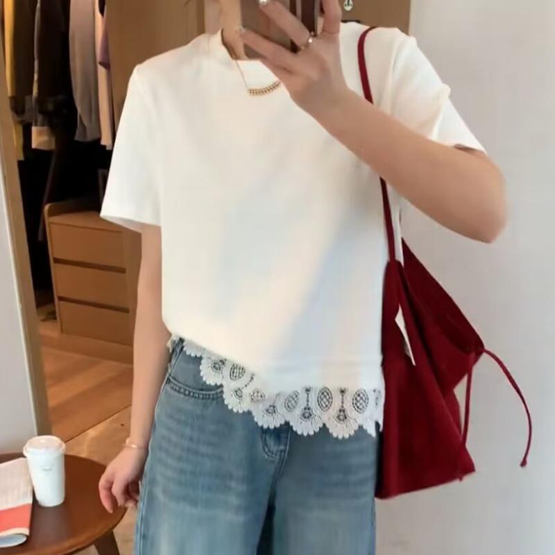 

2025 Весна/Лето Европейское кружево пэчворк приталенная футболка L