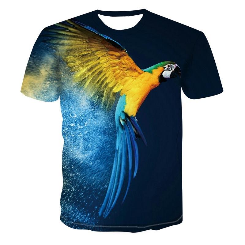 Beautiful Parrot Print Summer Short Sleeve Shirt Men's Children's T-shirt Fashion 3d Bird Pattern Round Neck Top Street Clothing