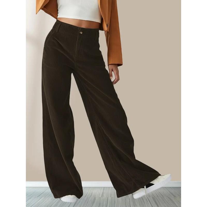 Womens High-Waisted Straight Leg Pants 2026 Fall Winter Lightweight Corduroy Trousers Slim Fit Casual Office Wear