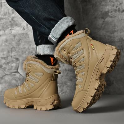 Plus Size Men's Outdoor Leather Plus Velvet Snow Boots North Thermal Cotton Boots Hi-Top Hiking Shoes