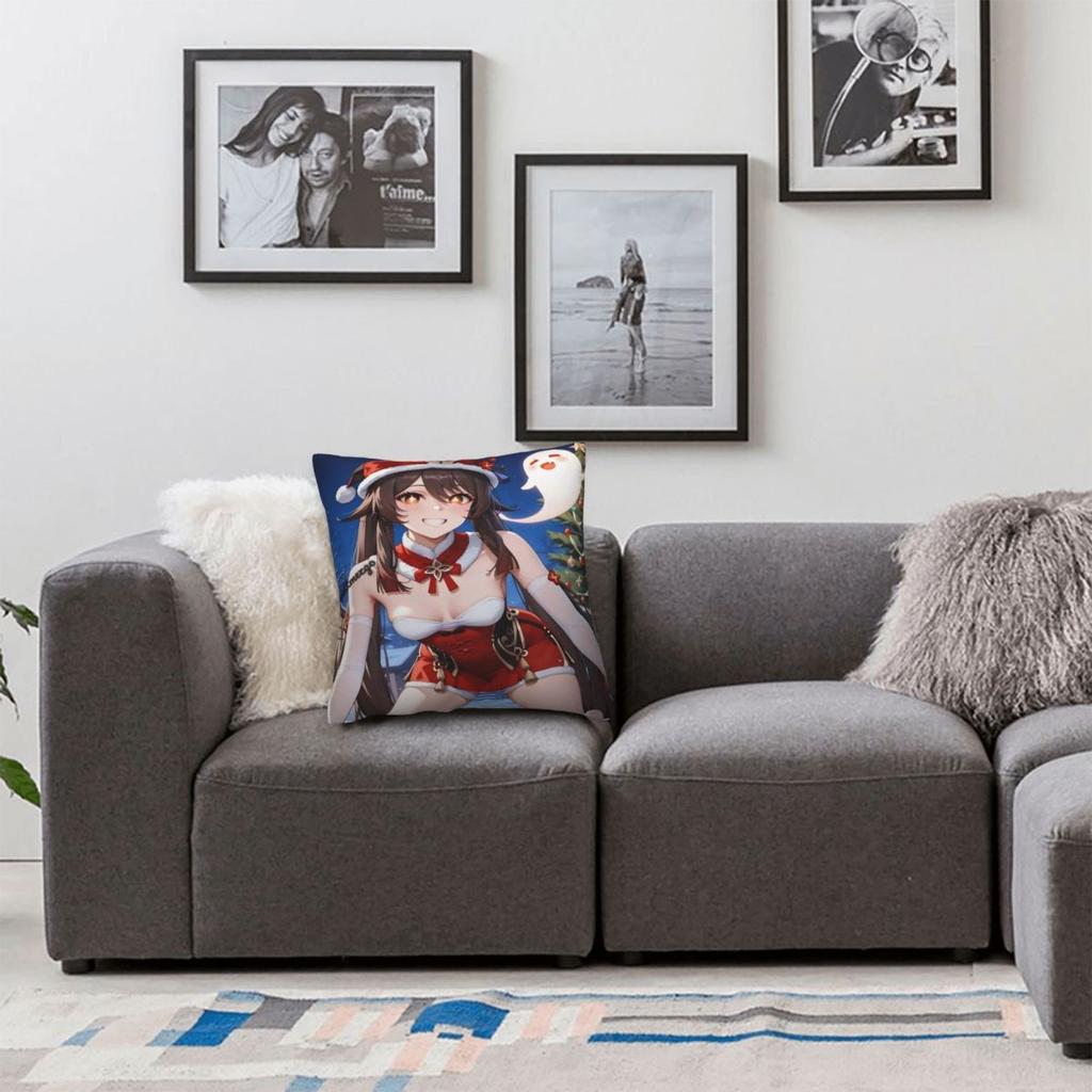 Pillow Cover Anime Genshin Impact Hu Tao Chrismas Game Diy Cushion Cover Kawaii Pillow Case For Sofa Home Decoration Pillowcases