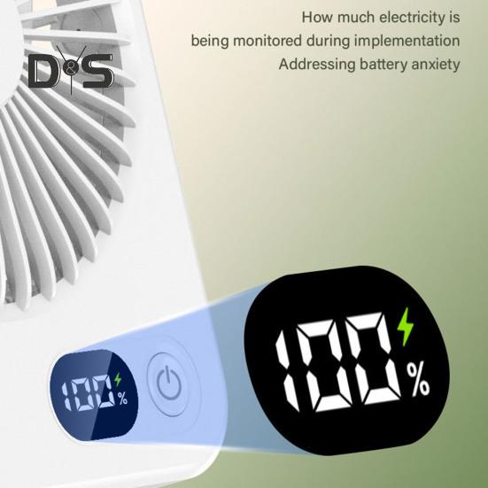 Portable Desk Fan Rechargeable 1200mAh Battery Operated Standing Fan with Digital Display Ultra-Quiet Foldable Desktop Fan 5 Speeds Adjustable