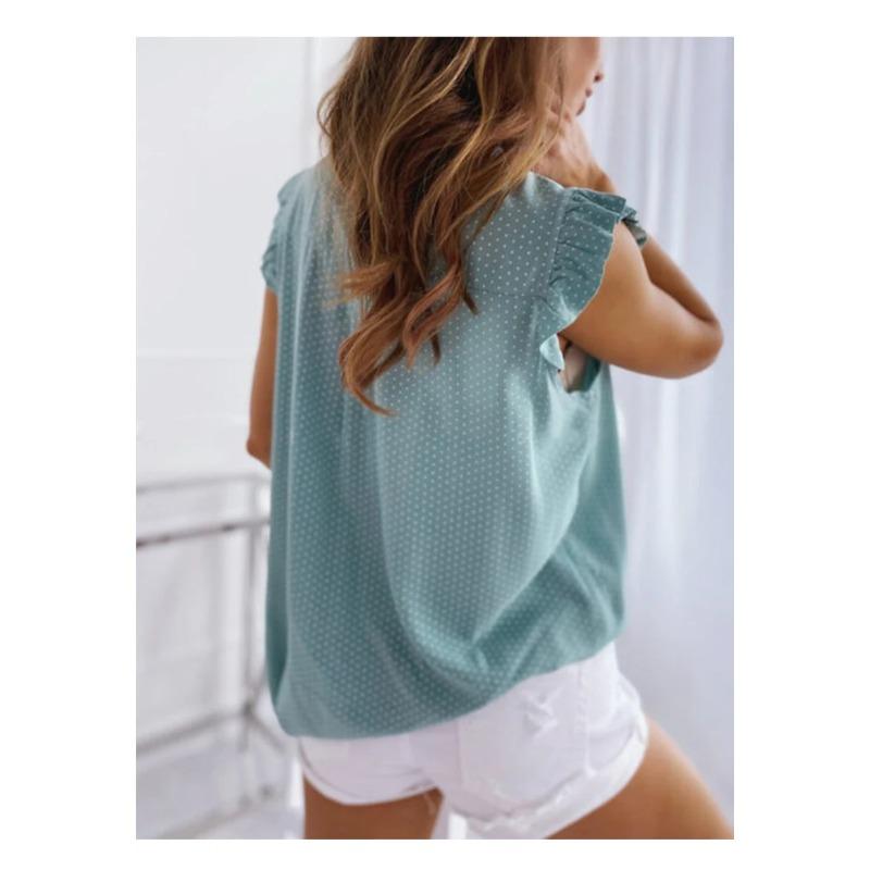 Women Summer Elegant Ruffles Sleeveless Polka Pot Lace Up Tie Bow Blouses Shirts Casual Oversize Sexy Pullover Tunic