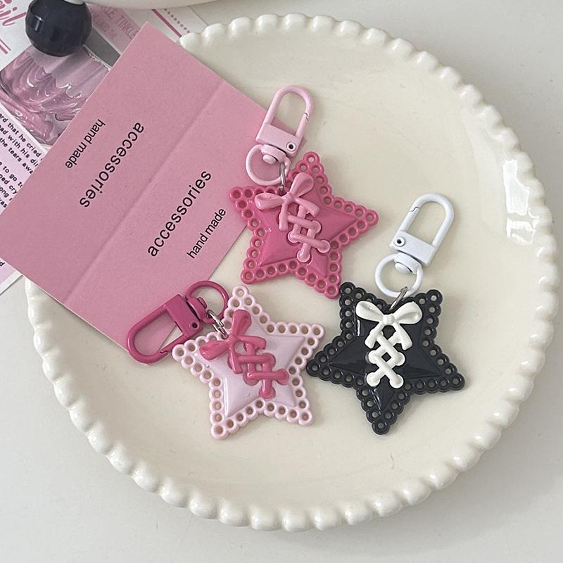Funny Cute Hollow Star Keychain Pendant Sweet Versatile Bow Star Keychain Exquisite Backpack Decoration Accessories Gifts