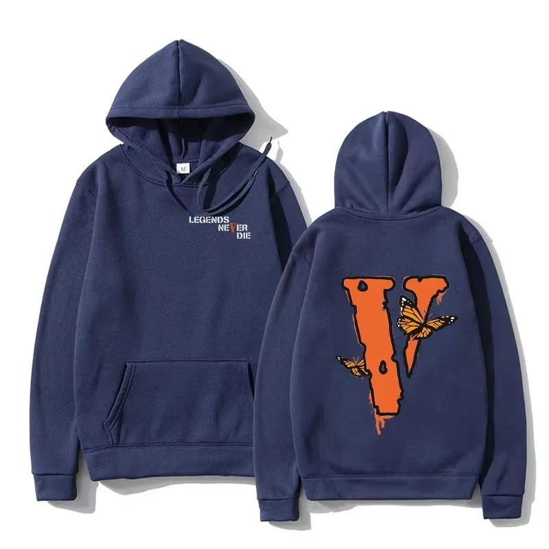 Autumn and Winter Men's Loose Big V Printed Hoodie Casual Solid Color Warm Fleece Hooded Sweatshirt Autumn and Winter Top