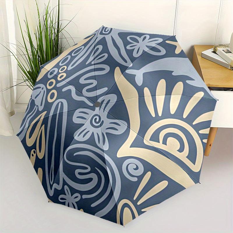 1pc Floral Abstract Automatic Open/close Folding Compact Umbrella, 8-Rib Sturdy Canopy, Lightweight Portable, Everyday Use, Gift, Outdoor Umbrella, Tr