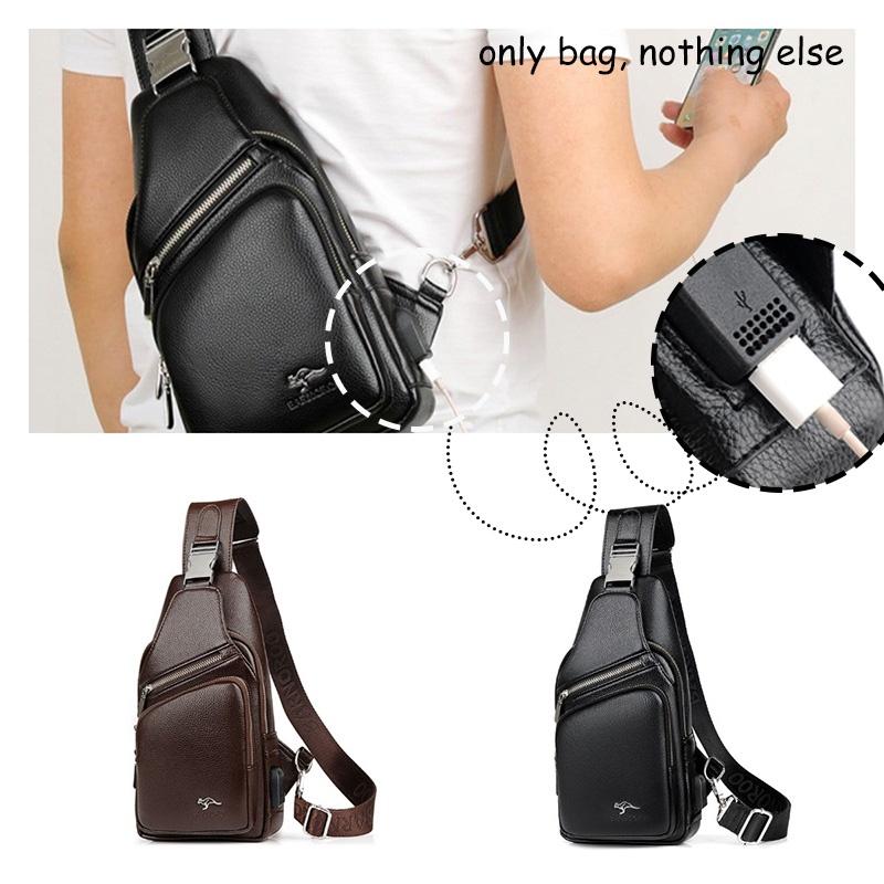 Barnoroo New Men's Casual Chest Bag Fashionable Crossbody Bag With Usb Port Trendy Men's Bag