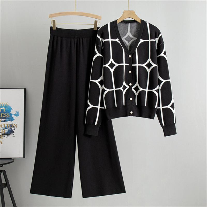 Women's Autumn And Winter Knitted Wide Leg Pants Sweater Suit Loose And Stylish Two Piece Suit